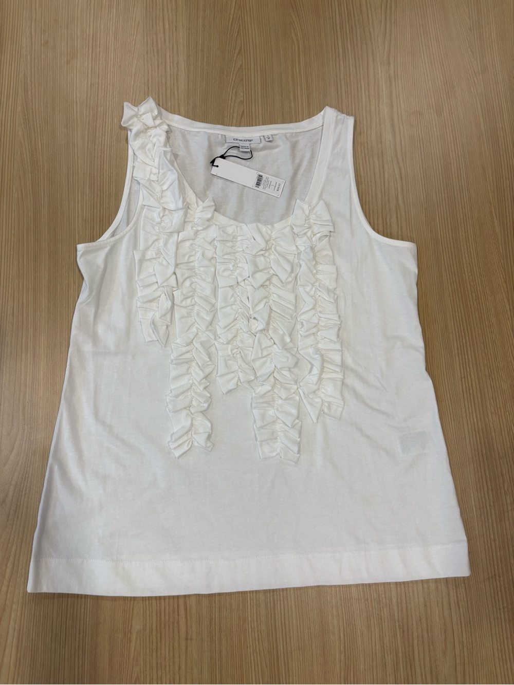 Chico's White Ruffle-Front Sleeveless Tank